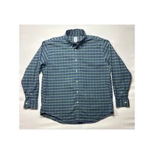 Brooks Brothers Men's Long Sleeve Logo Blue Green Plaid Button Up Shirt -‎ XL